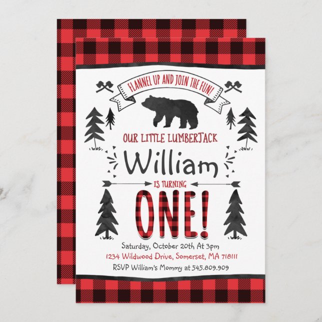 Lumberjack Birthday Invitation Lumberjack Party (Front/Back)