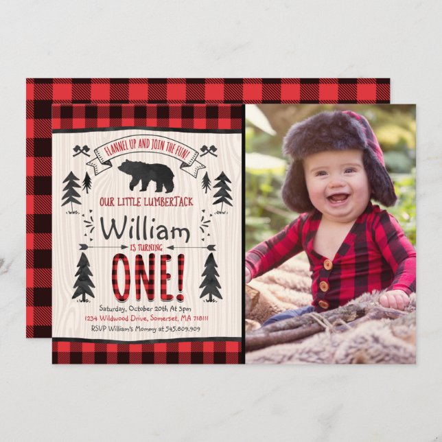 Lumberjack Birthday Invitation Lumberjack Party (Front/Back)