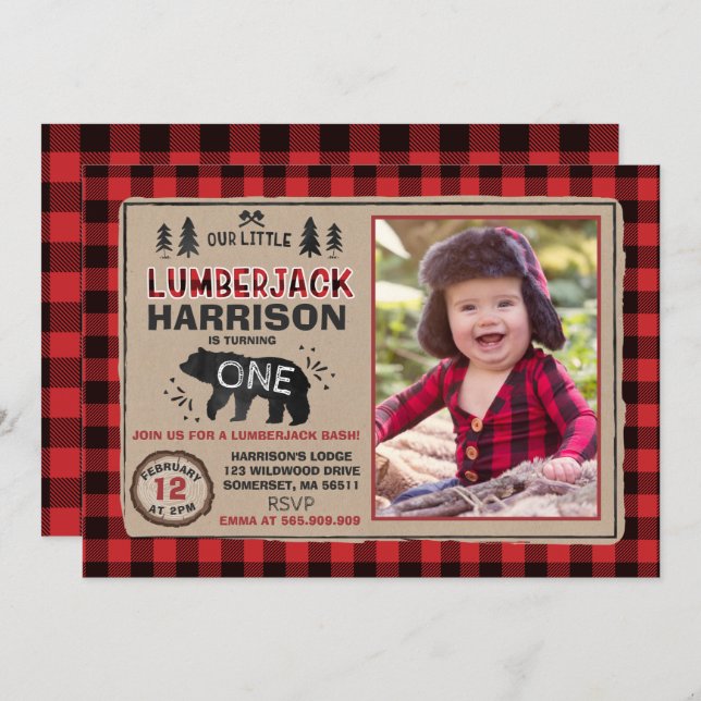 Lumberjack Birthday Invitation Lumberjack Party (Front/Back)