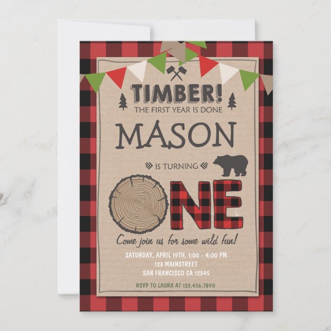 Lumberjack Birthday Invitation Woodland Birthday (Front)
