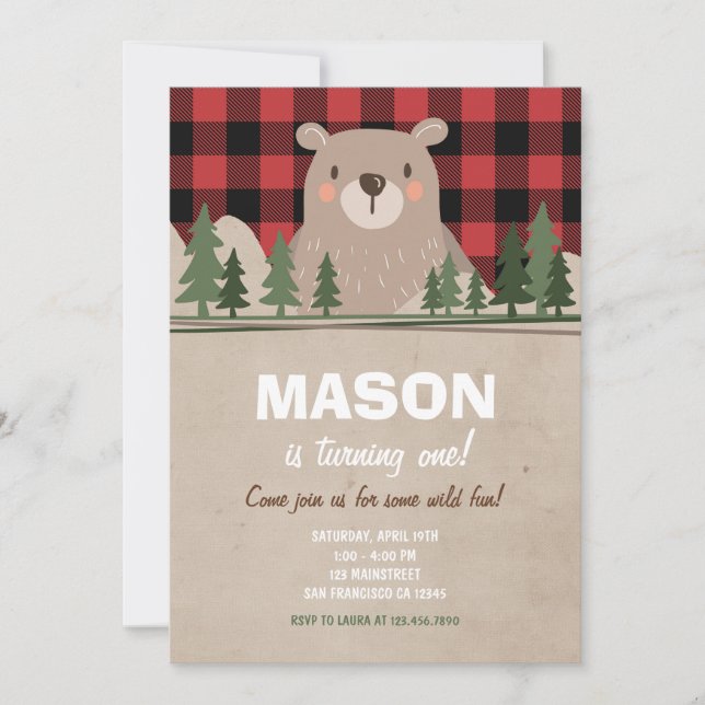 Lumberjack Birthday Invitation Woodland Birthday (Front)