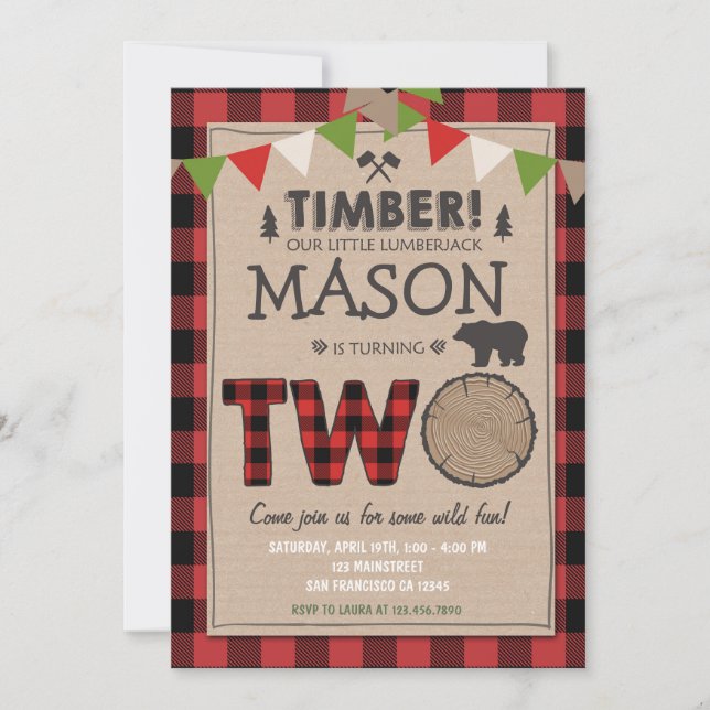 Lumberjack Birthday Invitation Woodland Birthday (Front)