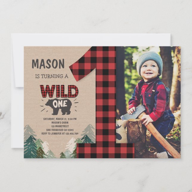 Lumberjack Birthday Invitation Woodland Birthday (Front)