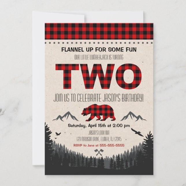 Lumberjack Birthday Invitation Woodland Birthday (Front)