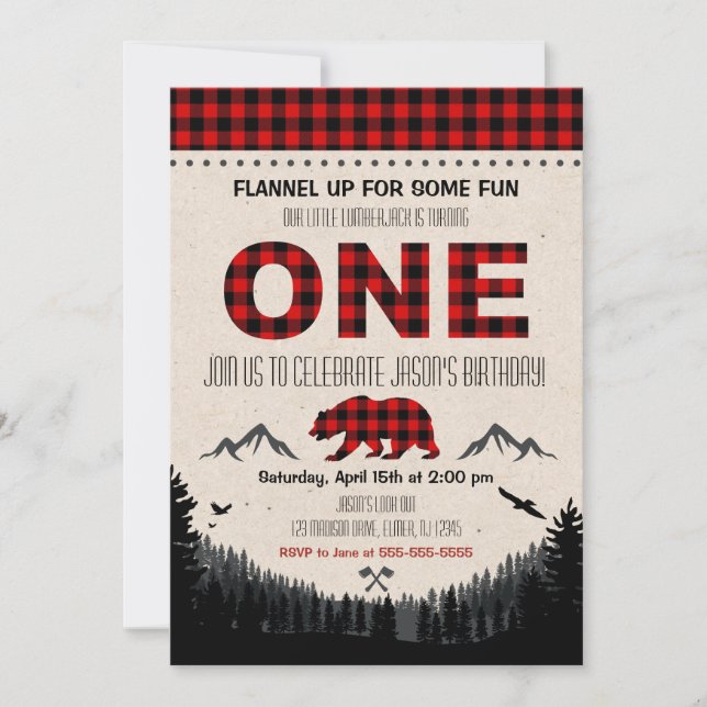 Lumberjack Birthday Invitation Woodland Birthday (Front)