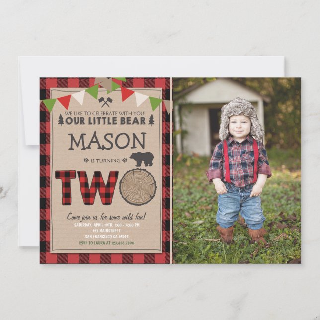 Lumberjack Birthday Invitation Woodland Birthday (Front)