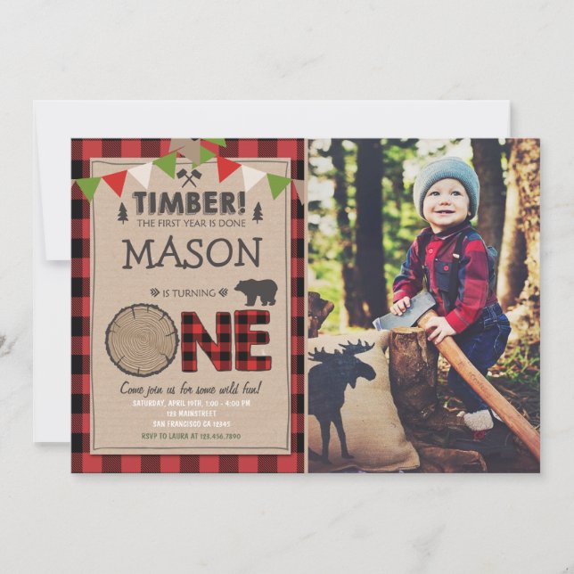 Lumberjack Birthday Invitation Woodland Birthday (Front)