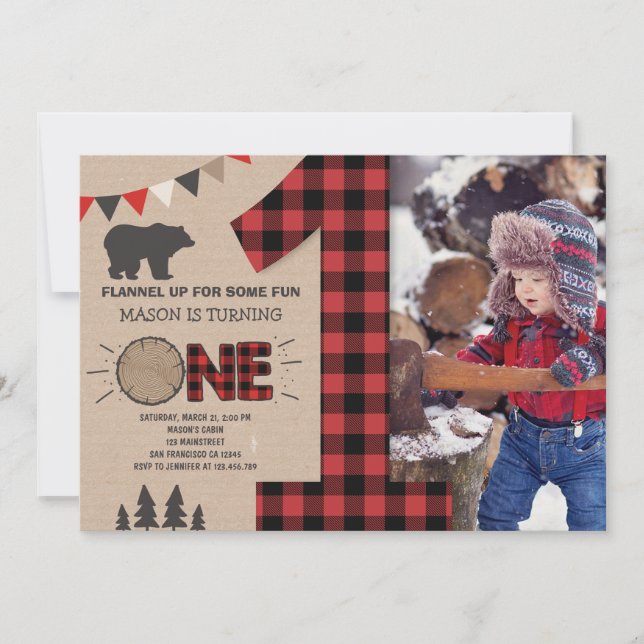 Lumberjack Birthday Invitation Woodland Birthday (Front)