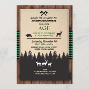 Lumberjack Birthday Invite ANY AGE Green Invite