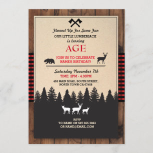 Lumberjack Birthday Invite ANY AGE Red Invite