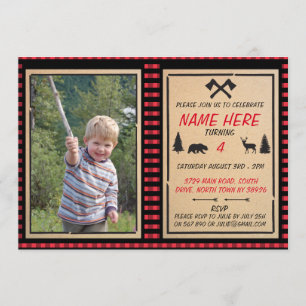 Lumberjack Birthday Invite Boys Check Invitations