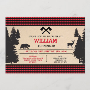 Lumberjack Birthday Invite Red Woodland Invitation