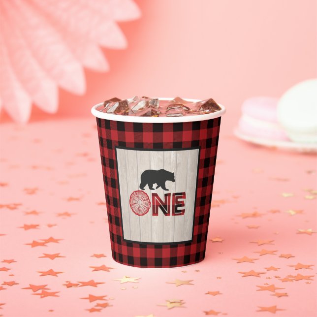 Lumberjack Birthday Paper Cup - ONE - Bear (Insitu)