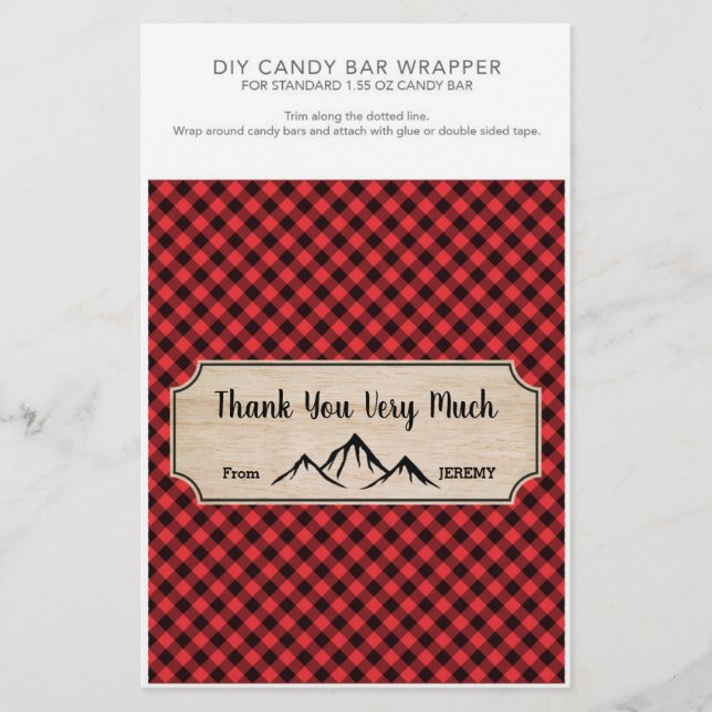 Lumberjack Birthday Party 1.55oz Candy Bar Wrapper (Front)