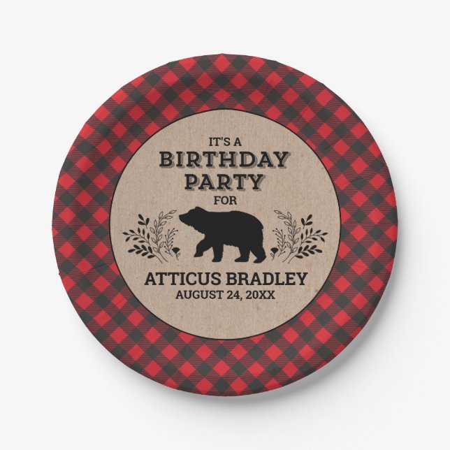 Lumberjack Birthday Party Plate (Front)