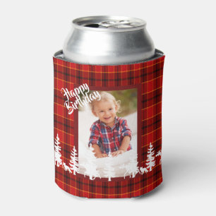 Lumberjack birthday photo red plaid pattern can cooler