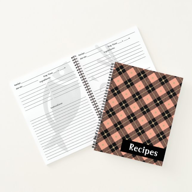 Lumberjack Black Pink Coral Plaid Recipe Notebook (Inside)