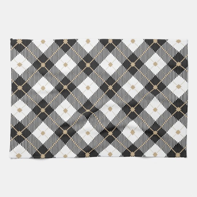 Lumberjack Black  White Plaid Pattern Tea Towel (Horizontal)