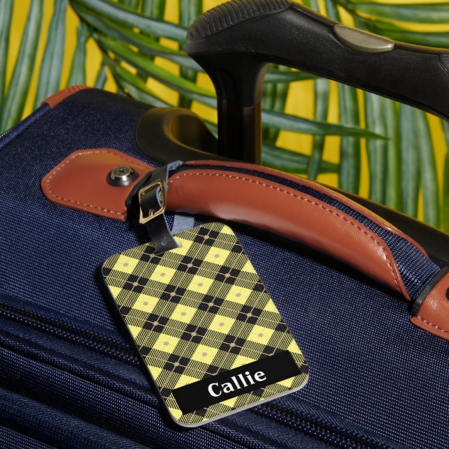 Lumberjack Black & Yellow Plaid Luggage Tag (Front Insitu 1)