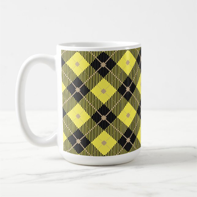 Lumberjack Black Yellow  Plaid Pattern Coffee Mug (Left)