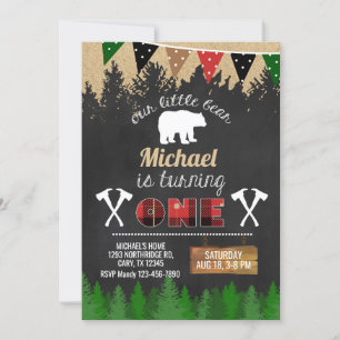Lumberjack boy 1st first birthday invitation. invitation