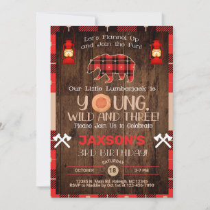 Lumberjack boy 3rd birthday invitation. invitation