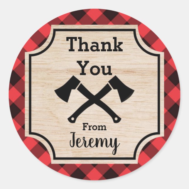 Lumberjack Boy Birthday Party Favour Sticker (Front)