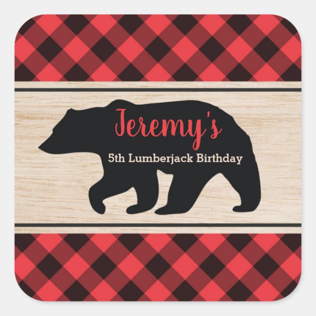 Lumberjack Boy Birthday Party Favour Sticker (Front)