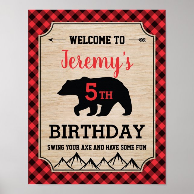 Lumberjack Boy Birthday Party Welcome Sign (Front)
