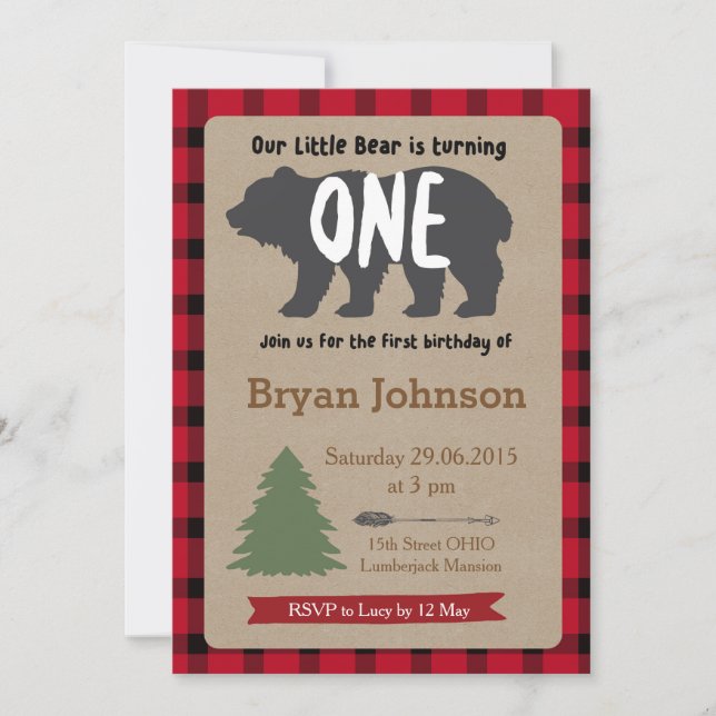 Lumberjack Boy First Birthday Invitation (Front)