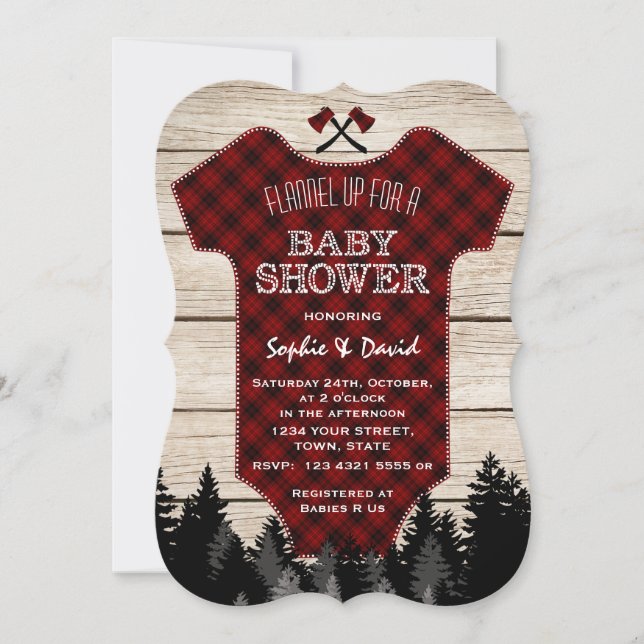 Lumberjack Buffalo Baby Suit Wood Baby Shower Invitation (Front)