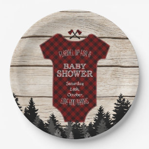 Lumberjack Buffalo Baby Suit Wood Baby Shower Paper Plate