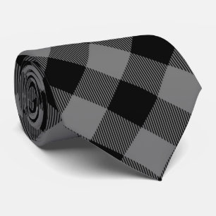 Lumberjack Buffalo Check Plaid Pattern Grey Black Tie