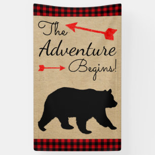 Lumberjack Buffalo Plaid Bear Baby Shower Banner