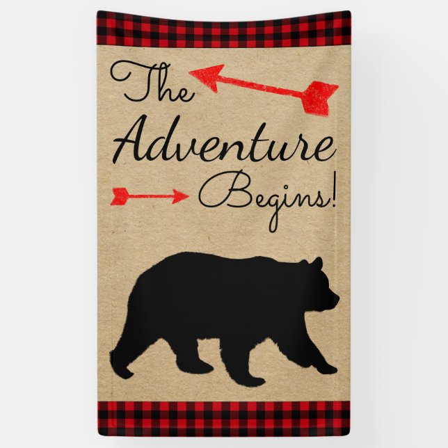 Lumberjack Buffalo Plaid Bear Baby Shower Banner (Vertical)