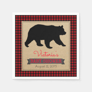 Lumberjack Buffalo Plaid Bear Baby Shower Napkin