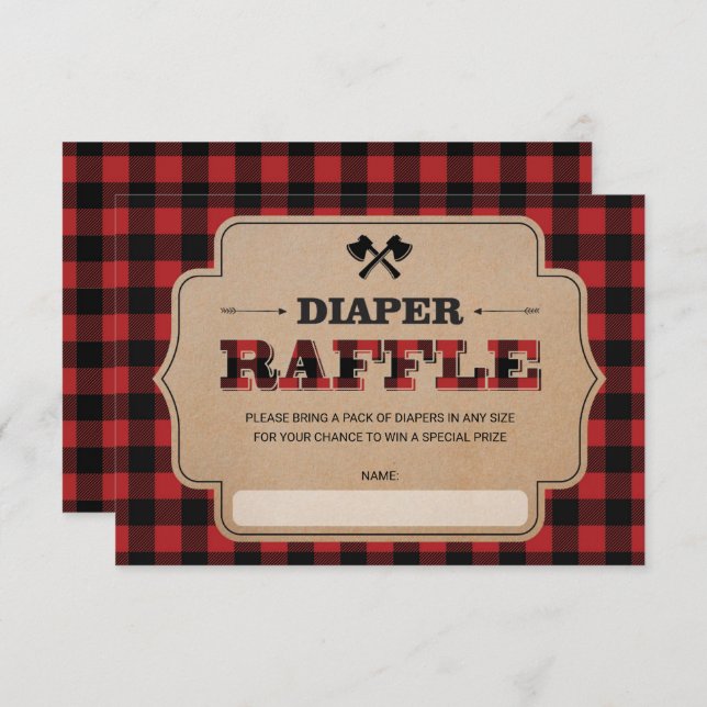 Lumberjack Buffalo Plaid Boy Diaper Raffle Ticket Enclosure Card (Front/Back)