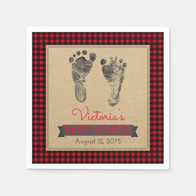 Lumberjack Buffalo Plaid Boys Baby Shower Napkins (Front)