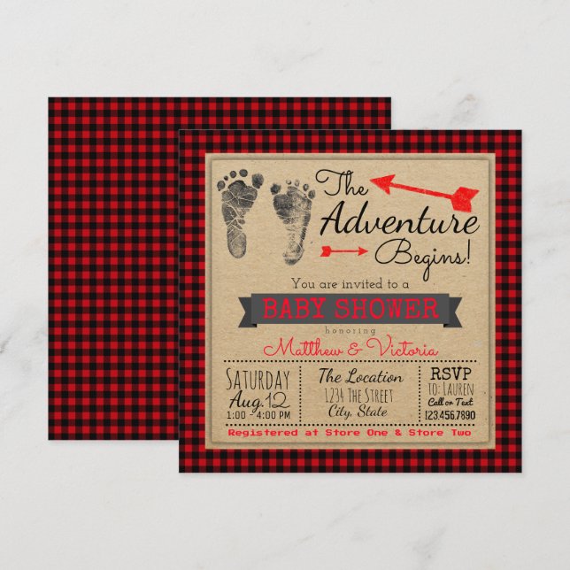 Lumberjack Buffalo Plaid Boys Boho Baby Shower Invitation (Front/Back)