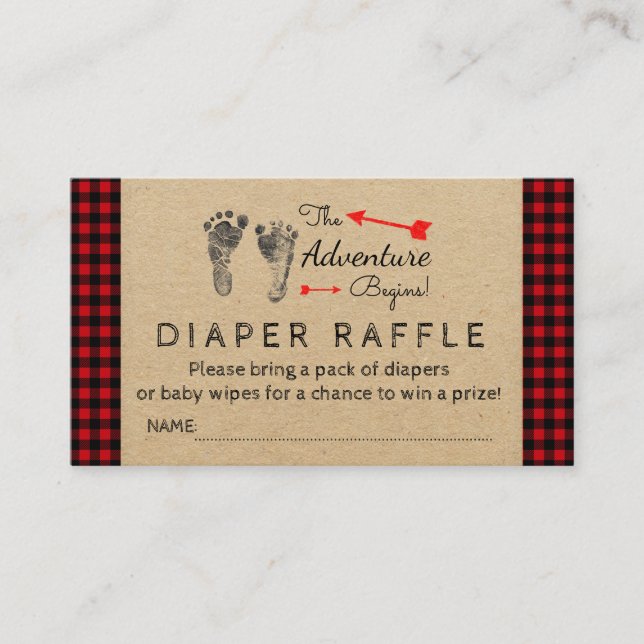 Lumberjack Buffalo Plaid Boys Diaper Raffle Ticket Enclosure Card (Front)