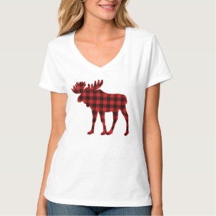 Lumberjack Buffalo Plaid Check Christmas Moose T-Shirt