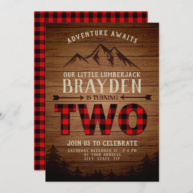 Lumberjack Buffalo Plaid Second Birthday Invitation (Front/Back)