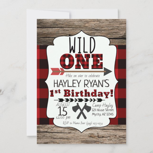 Lumberjack Buffalo Plaid Wild One 1st Birthday Invitation (Front)