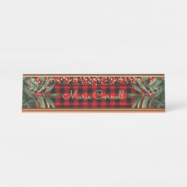 Lumberjack Chic Holiday Deskplate/Place Card Desk Name Plate (Front)