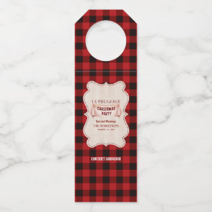 Lumberjack Christmas Party Red Buffalo Wood Bottle Tag