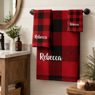 Lumberjack Country Christmas Red buffalo plaid Bath Towel Set