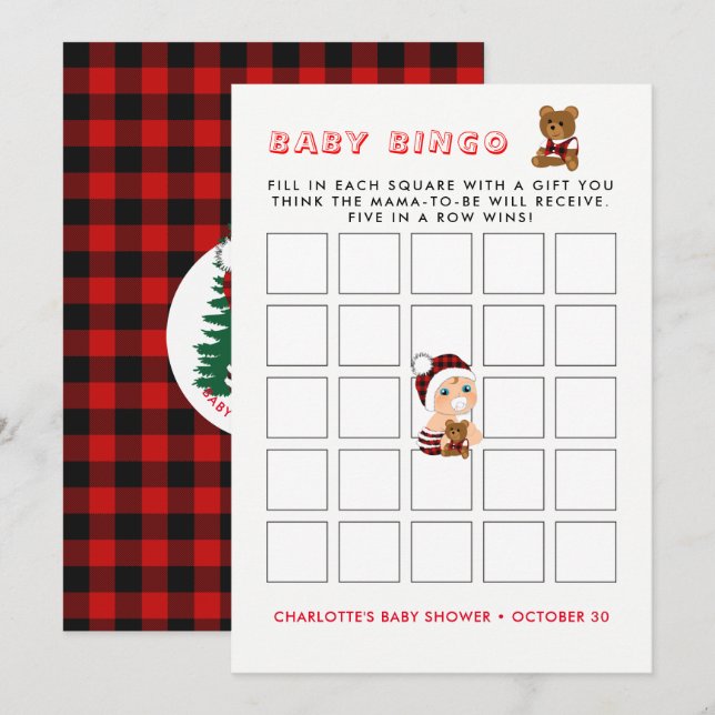 Lumberjack Cute Baby Shower Baby Bingo Cards (Front/Back)