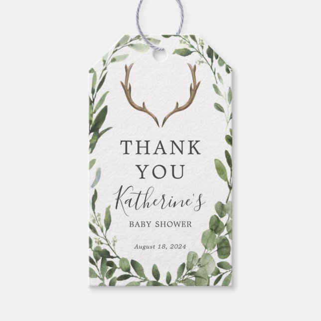 Lumberjack Deer Antler Baby Shower Favour Tag (Front)