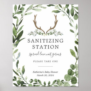 Lumberjack Deer Antler Baby Shower Sanitising Sign