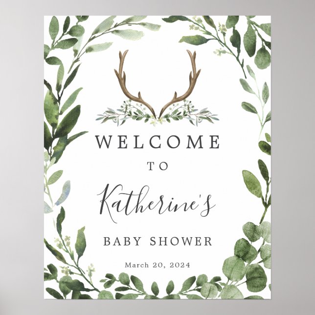 Lumberjack Deer Antler Baby Shower Welcome Sign (Front)